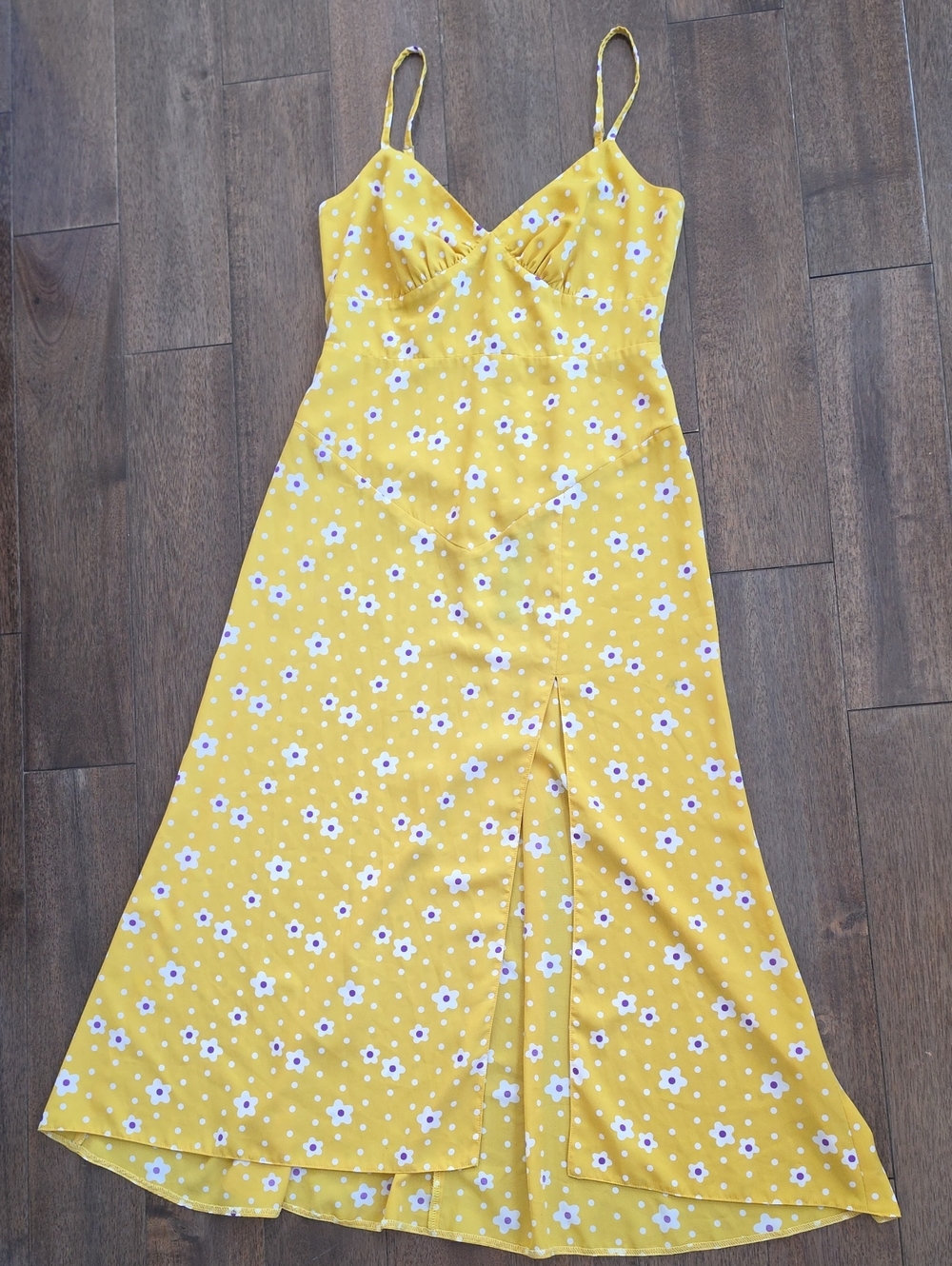 Jane Wood Robe Madonna Yellow Daisy Print Midi Dress Size T2 (US Medium)